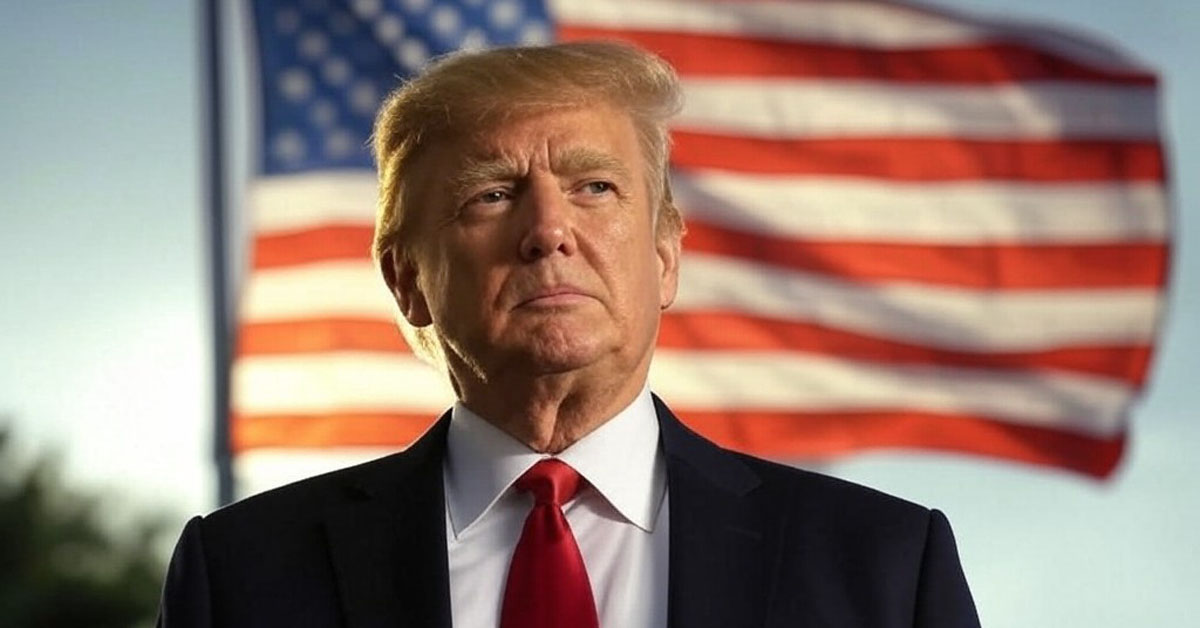 Trump devant drapeau Américain