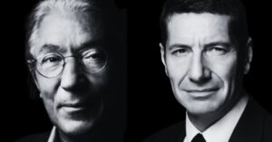 Portrait en noir et blanc de deux hommes côte à côte, symbolisant la rencontre entre la culture et l’engagement politique autour de la liberté d’expression.