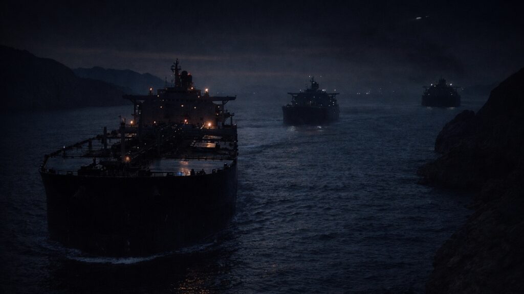 Super tanker de nuit dans le Détroit d’Ormuz