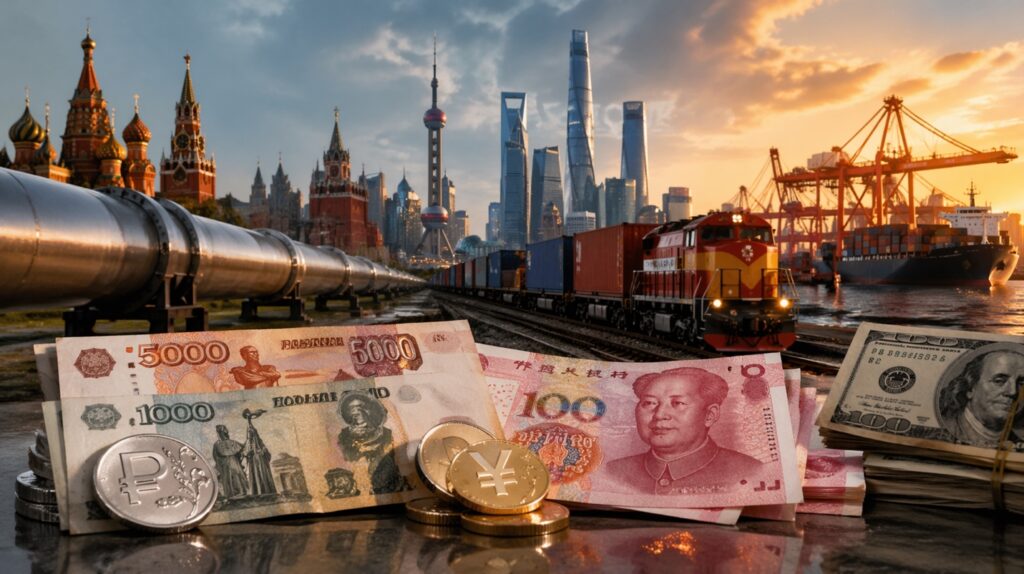 Le rouble et le yuan contre le dollar